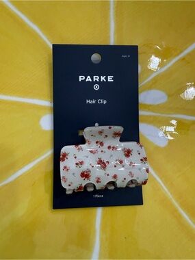 Parke - Target - White Resin Hair Clip with Red Rose Print